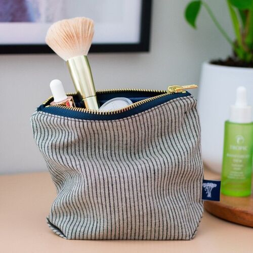 Striped Linen MakeUp Bag - Natural and Dark Blue