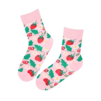 AMARA chaussettes en coton rose avec fraises 1