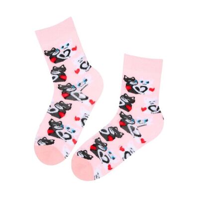 AMIAS chaussettes en coton rose avec chats