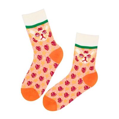LEV orange cotton socks with a cat