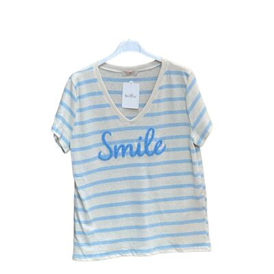 T-shirt Smile a righe marinaio ricamata