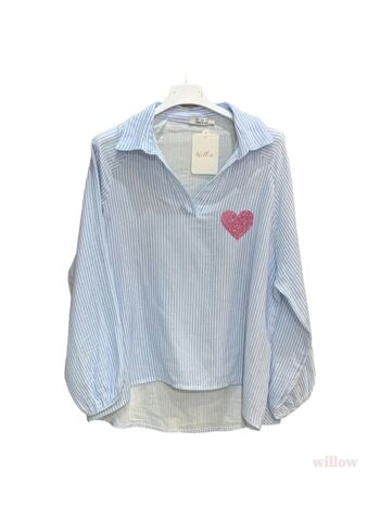 Blouse gaze de coton rayée avec imprimé coeur 3