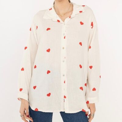 All-over heart cotton gauze shirt