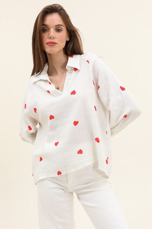 Blouse gaze de coton coeur allover