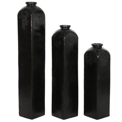 VASE SET 3 TERRACOTTA 21X20X120 BLACK GLAZED JR213886