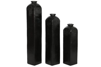 VASE SET 3 TERRE CUITE 21X20X120 NOIR VITRÉ JR213886 1