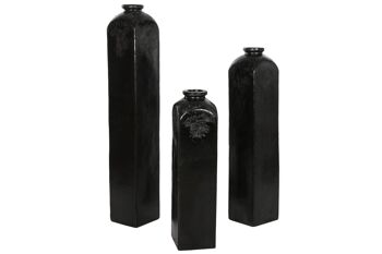 VASE SET 3 TERRE CUITE 21X20X120 NOIR VITRÉ JR213886 4