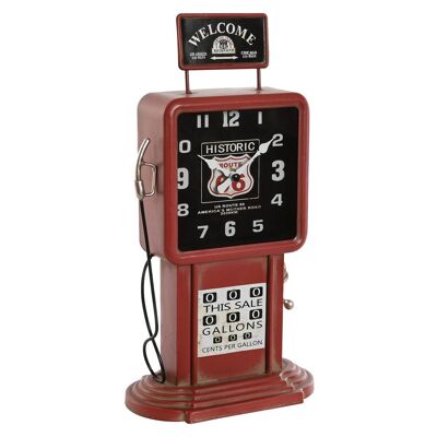 METAL TABLE CLOCK 18X10X34 GASOLINE STATION RED RE209977