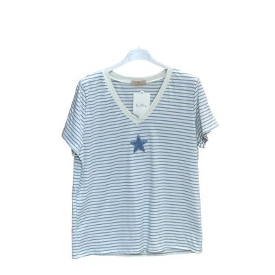 T-shirt a righe con stella marinaio ricamata