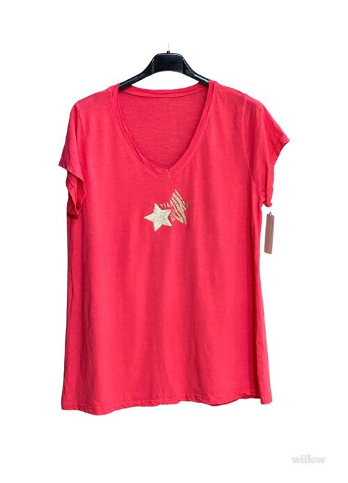 T-shirt coton double étoile au col