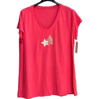 Cotton t-shirt with double star at the collar