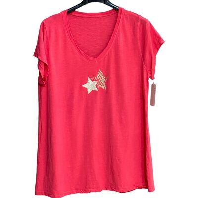 Camiseta de algodón con doble estrella en el cuello.