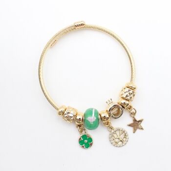 Bracelet charms étoile, arbre de vie, trèfle 7