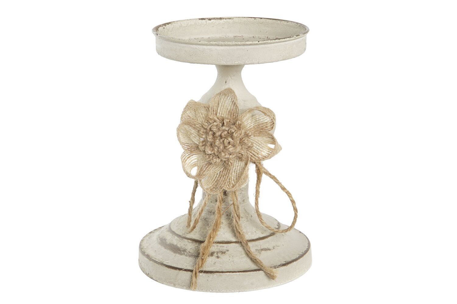 METAL CANDLE HOLDER 13X13X17.5 AGED WHITE PV201955