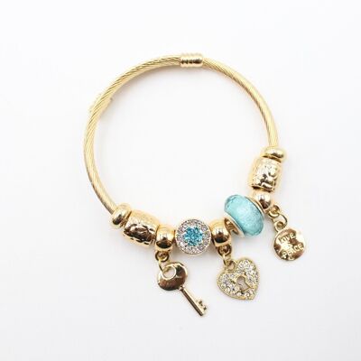 Key, heart, round charm bracelet