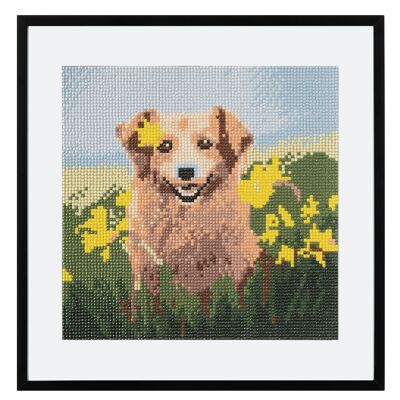 Diamond Painting Smiling Buddy with a Flower, 30x30 cm, Round Drills