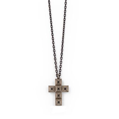 Cross collection borchie titanium and 6 black diamonds , red gold 9 kt and chain.-