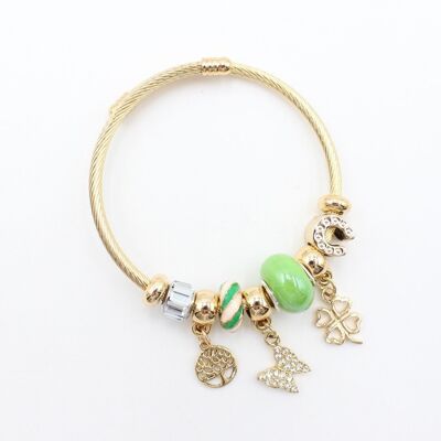 Pulsera charm árbol de la vida, mariposa y trébol