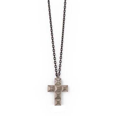 Cross collection borchie titanium, 13 white diamonds,red gold 9 kt and chain.-