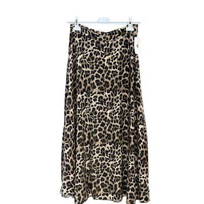 Falda de viscosa con estampado de leopardo