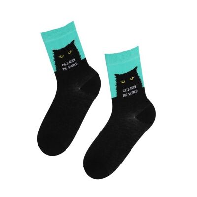 CATS RULE THE WORLD chaussettes pour chat avec bord vert