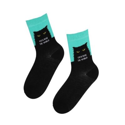 CATS RULE THE WORLD cat socks with a green edge