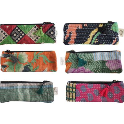 Set of 6 Kantha pencil cases N°29