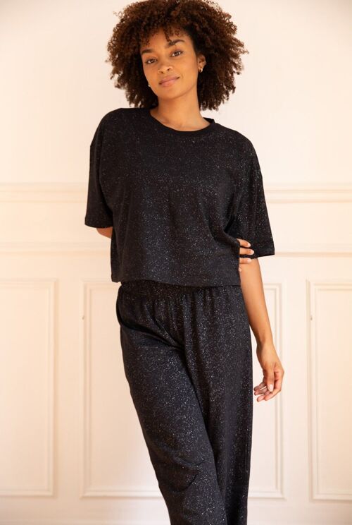 Pyjama Long Coton Bio - Paillettes Noir