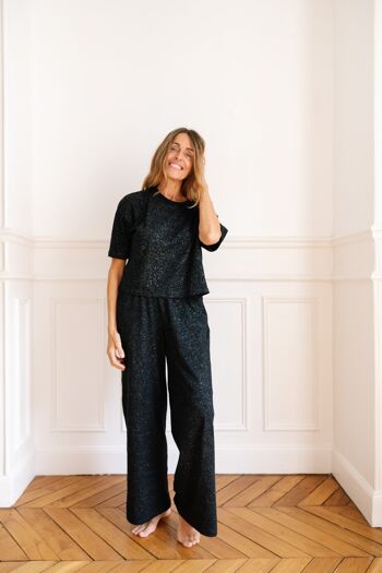 Pyjama Long Coton Bio - Paillettes Noir 4