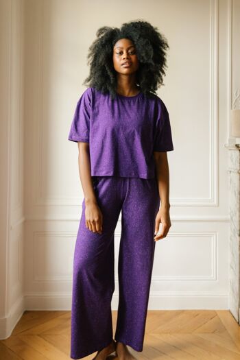 Pyjama Long Coton Bio - Paillettes Violet 3