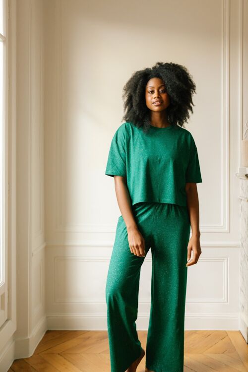 Pyjama Long Coton Bio - Paillettes Vert