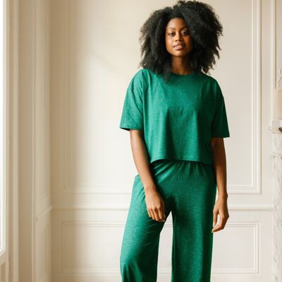 Pyjama Long Coton Bio - Paillettes Vert