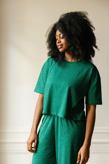 Pyjama Long Coton Bio - Paillettes Vert 3