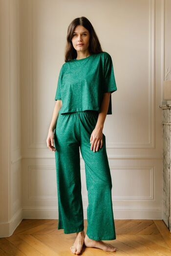 Pyjama Long Coton Bio - Paillettes Vert 4