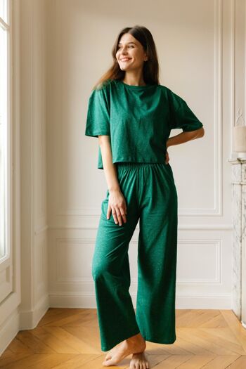 Pyjama Long Coton Bio - Paillettes Vert 9