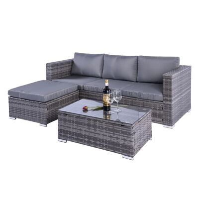 Dunham Grey 4-Sitzer-Rattansofa-Set mit Couchtisch