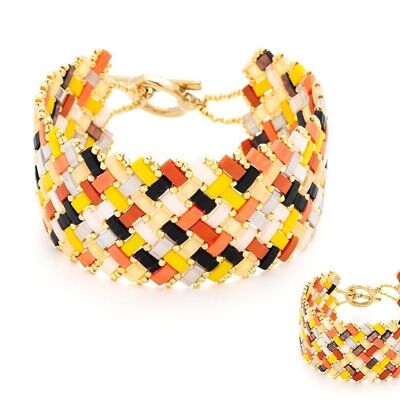 Steel cuff bracelet weaving of TILA pearls with T clasp