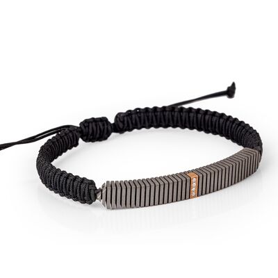 Bracelet collection linear made in titanium, red gold, 4 white diamonds and fabric cord-l