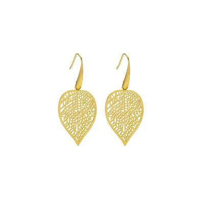 Boucles d'oreilles pendantes acier feuille ajourée