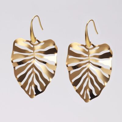 Openwork monstera leaf dangling steel earrings