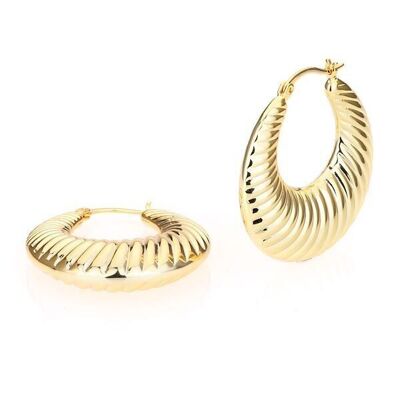 Full curved ribbed steel hoop earrings