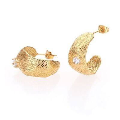 Boucles d'oreilles créoles acier anneau large martelé strass