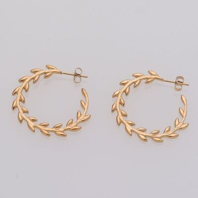 Steel hoop earrings with shuttle leaves