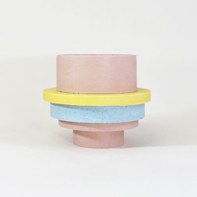 Pot moyen Totemico - Rose blush, jaune et bleu