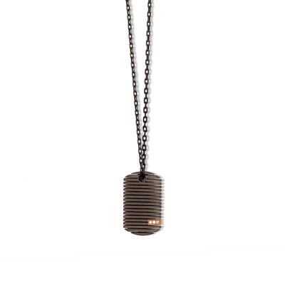 Collana  with tag collection linear made in titanium, red gold , white diamonds and chain.-