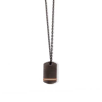 Collana with tag collection linear made in titanium,red gold, white diamonds and chain.-