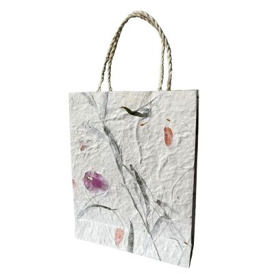 Bolsa de regalo de papel morera, floreada, 15x19x5.5 cm, paquete de 10