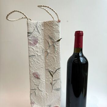 Sac à vin en papier de mûrier, fleuri, 10x34x10cm, paquet de 10 5