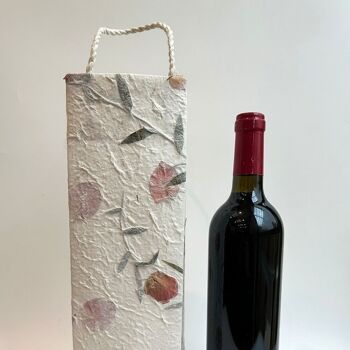 Sac à vin en papier de mûrier, fleuri, 10x34x10cm, paquet de 10 6