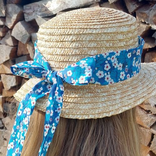 Ceinture ruban tisssu liberty bleu ajustable modulable headband ruban chapeau